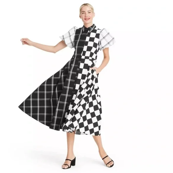 Christopher John Rogers Dress in Black and White Checkered Pattern - Picture 2 of 4